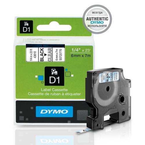 Картридж D1 с лентой 6 мм*7 м для принтеров DYMO Label Manager, черный на прозрачном (S0720770, 43610)